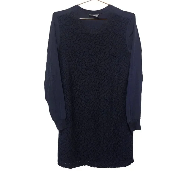 Vince Navy Lace Knit Sweater Dress Long Sleeve Crew Neck‎ Size S - Picture 2 of 10